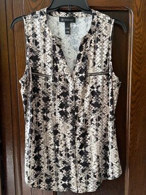 INC International Concepts Black and Cream Snake-Print Sleeveless Top